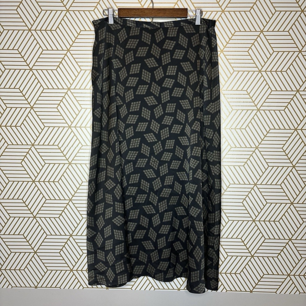 Jones New York Maxi Skirt 16 Black Dark Academia Moody Flowy Geometric Fall 90s